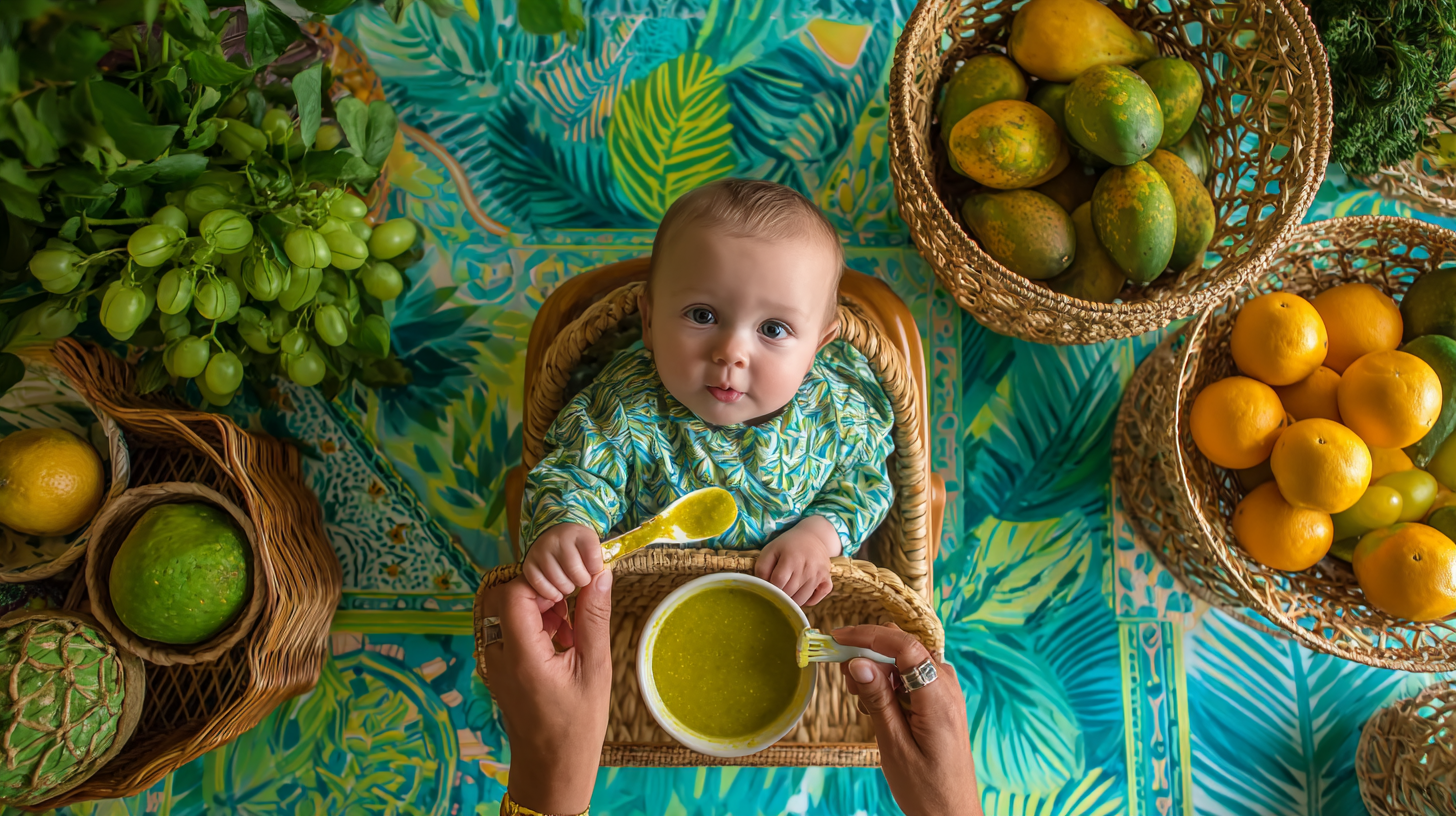 Baby eating solid foods with parent monitoring for signs of digestive changes and food reactions