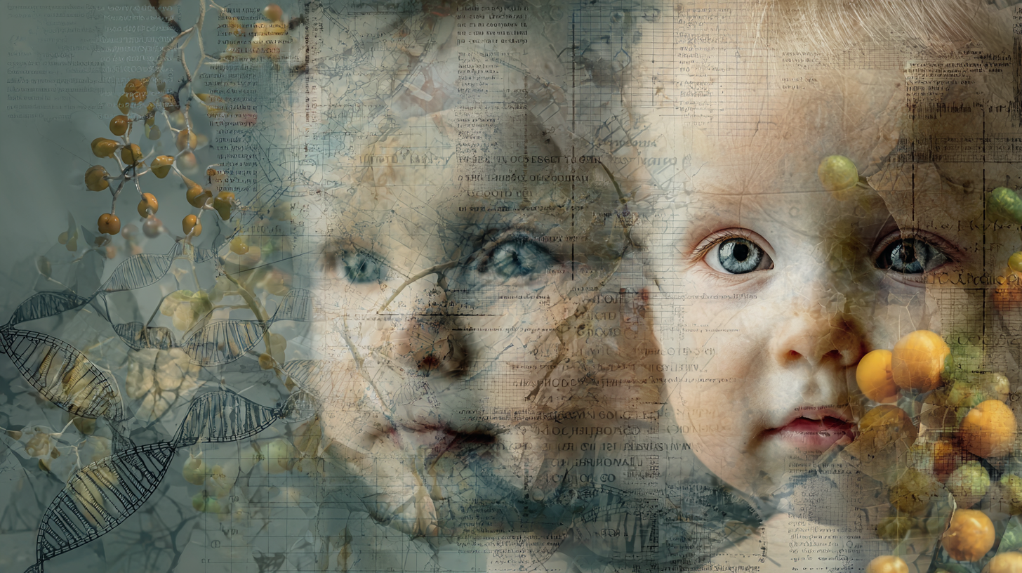 Evidence-based feeding research documents and healthy baby food ingredients on a kitchen table