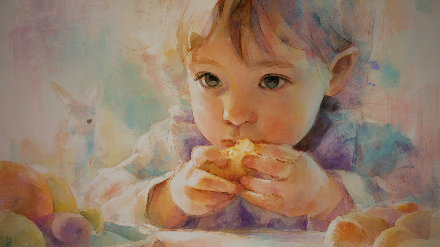 Toddler sitting at table with single food item showing food jag behavior