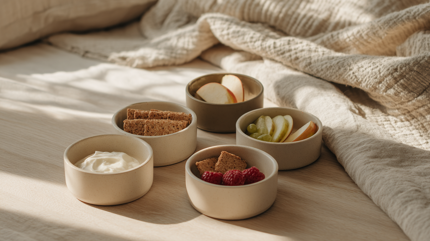 Properly portioned toddler snacks showing correct serving sizes with healthy options