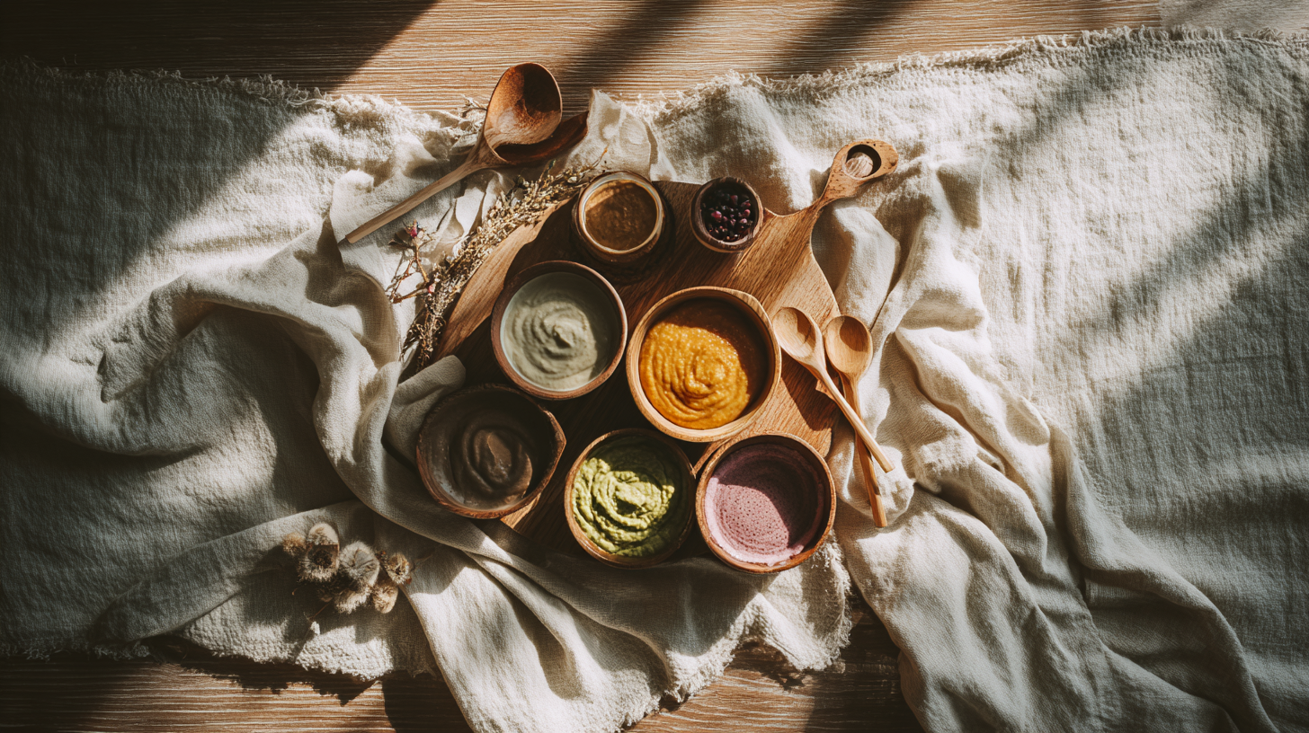 Healthy baby food alternatives including oatmeal and fresh vegetables arranged beautifully