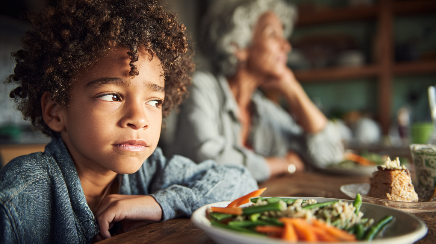 Parent and child at dinner table navigating food rewards and healthy eating habits