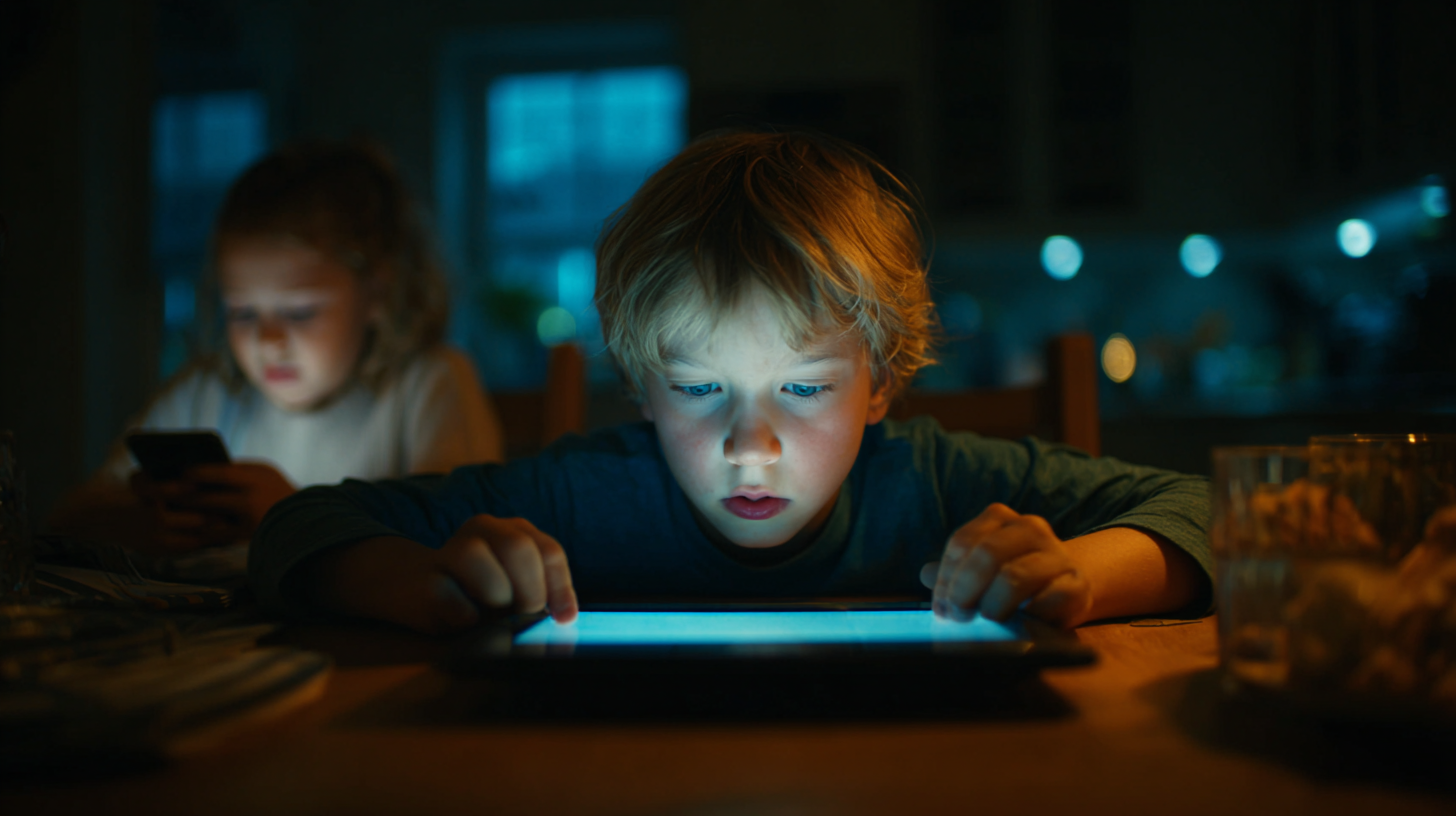 Parent and toddler at dinner table with screens, showing the reality of modern mealtime challenges
