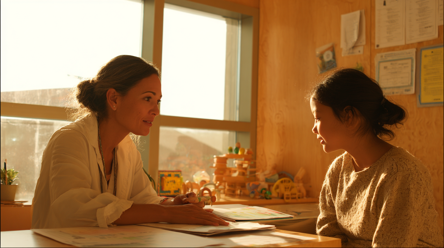Parent consulting with feeding therapist about child's nutritional needs