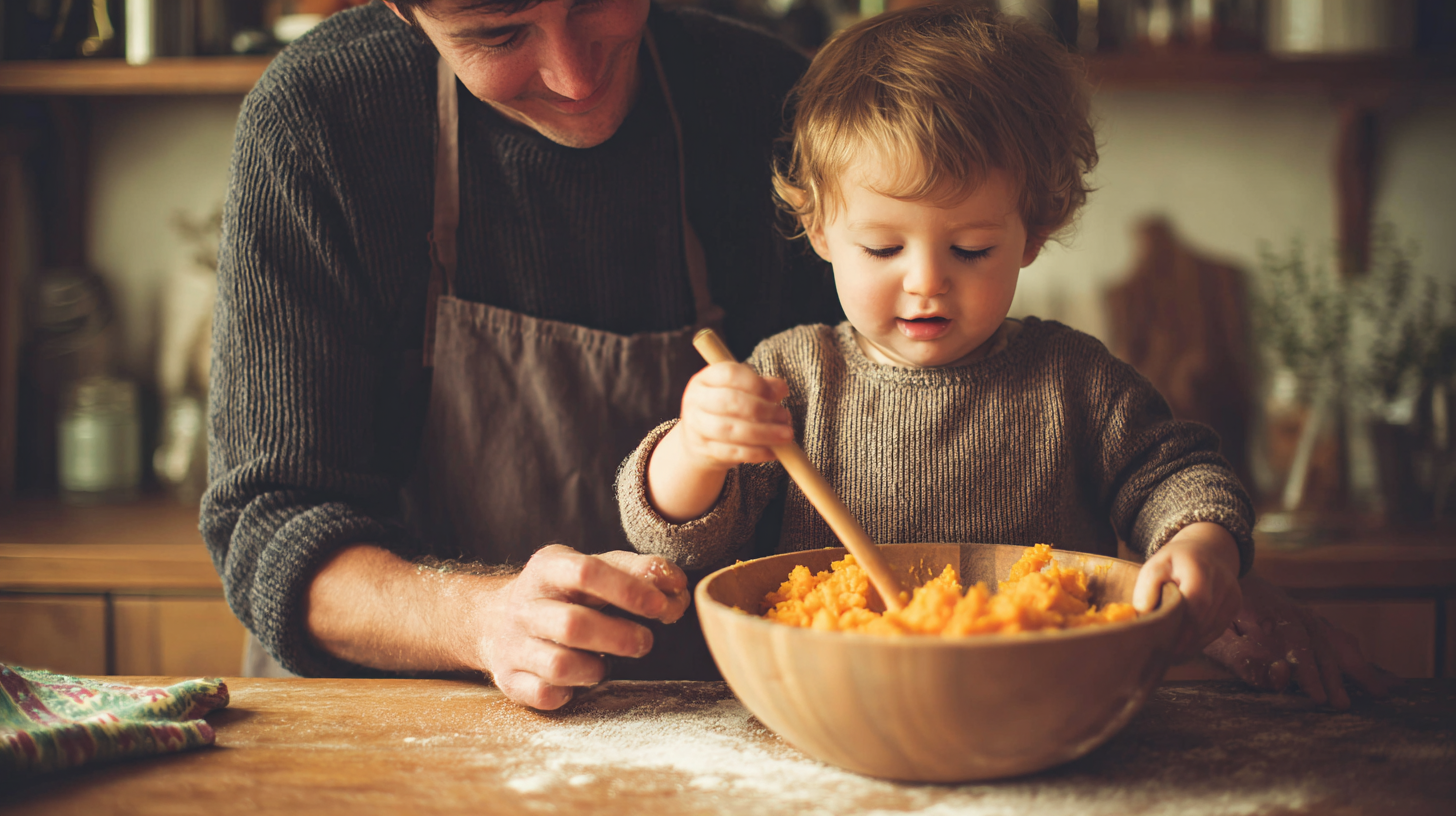 Parent and young child happily cooking together in the kitchen