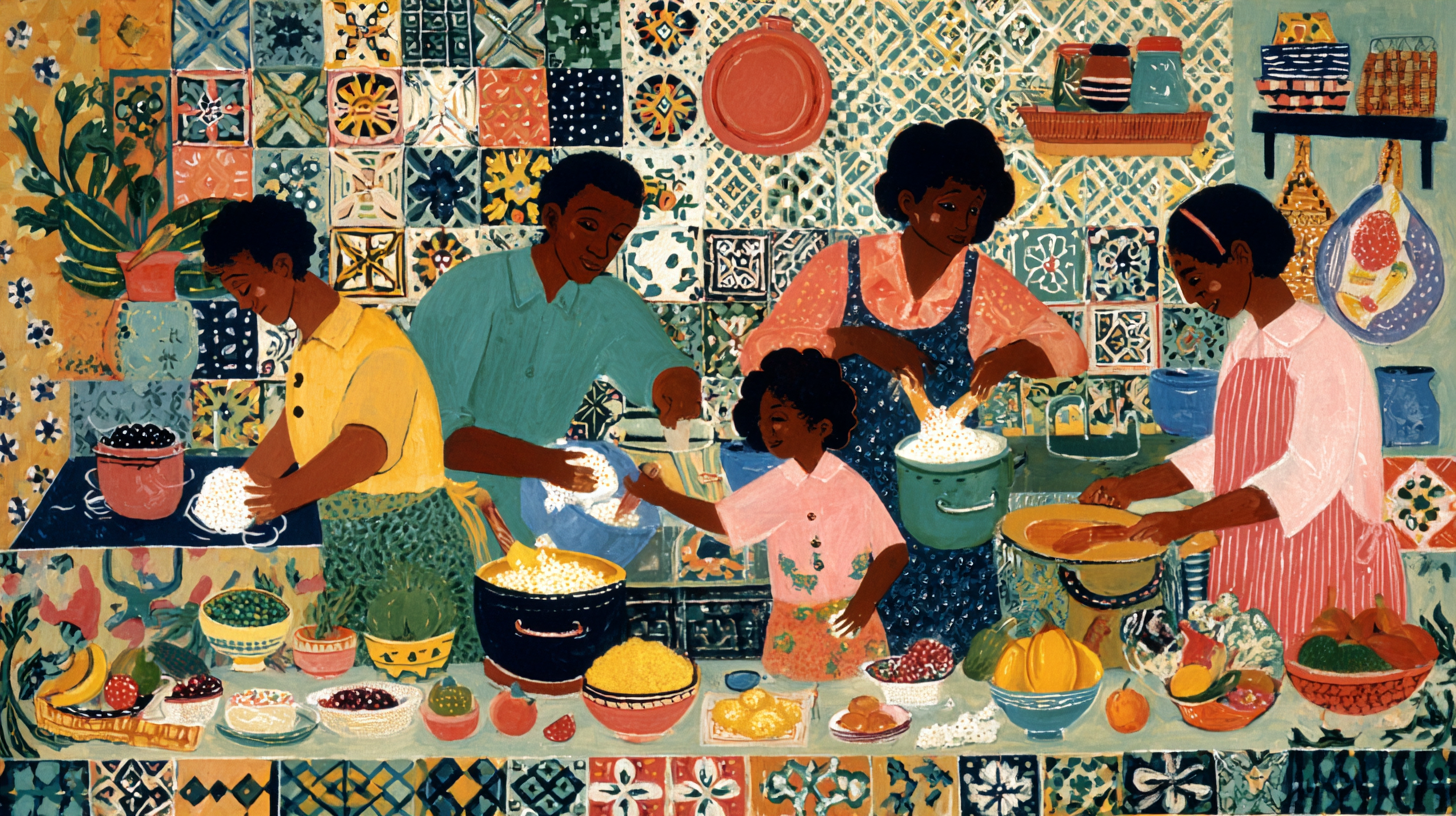 Family cooking together and cleaning up in the kitchen