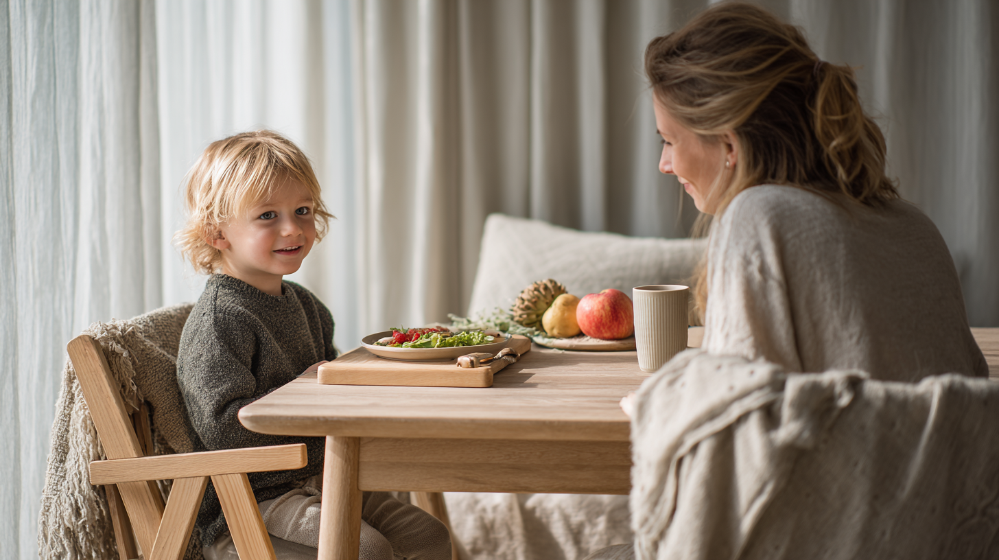 Parent and child enjoying a relaxed meal together, symbolizing intuitive eating for kids.