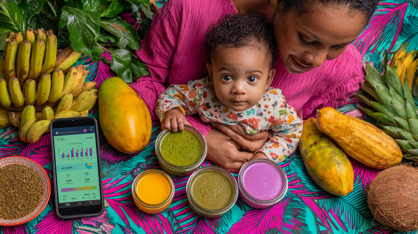 Smart feeding technology including apps and devices that help track nutrition while parent engages lovingly with baby during mealtime