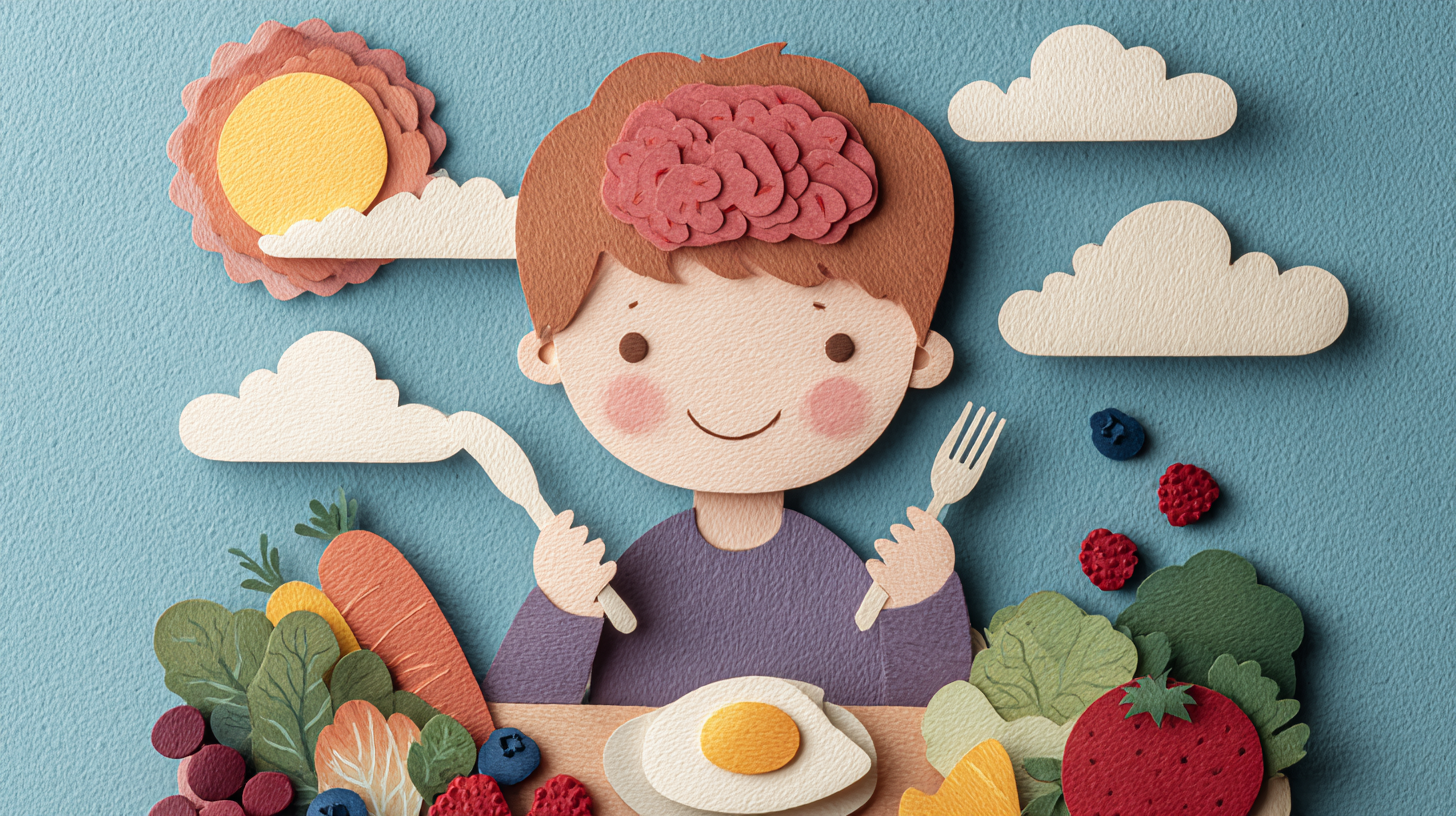 Happy child eating nutritious colorful meal with focus and engagement