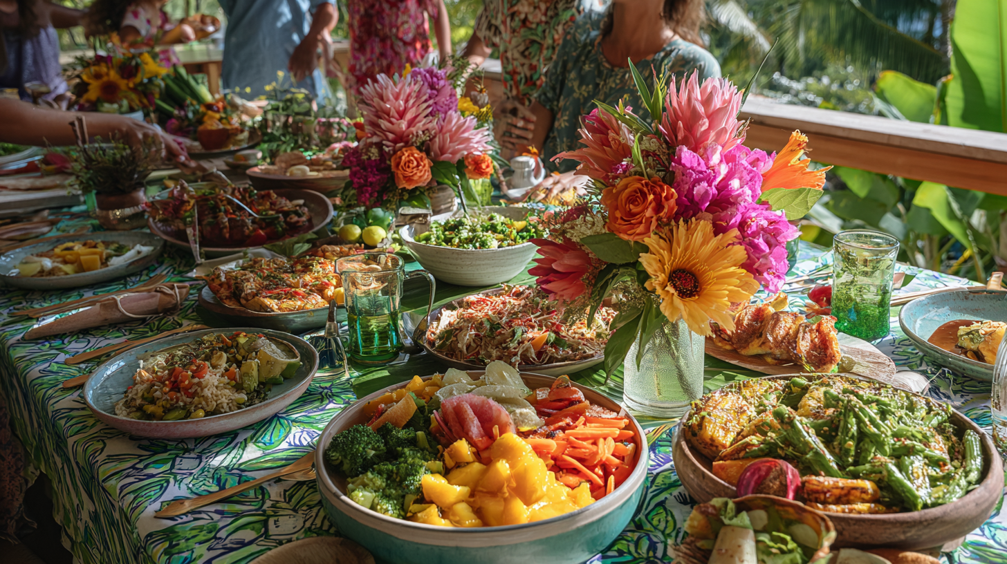 Family gathered around holiday table with diverse food options showing balanced eating approach