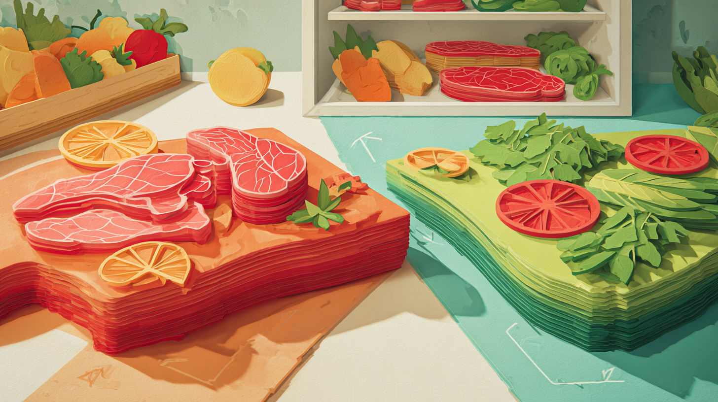 Colorful illustration showing separate cutting boards for raw meat and vegetables with clear cross-contamination prevention