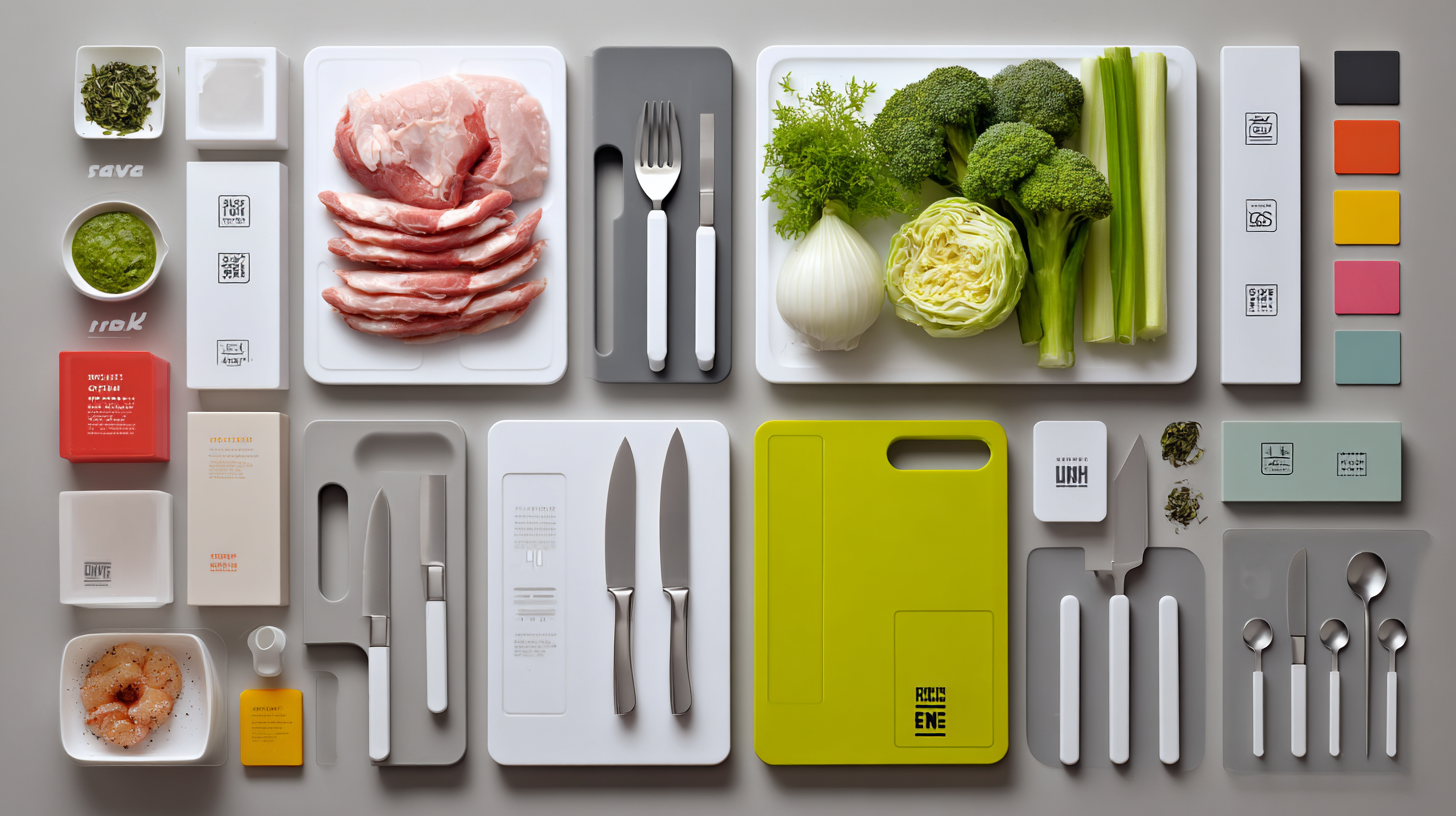 Color-coded cutting boards and kitchen tools for safe food preparation and bacteria prevention