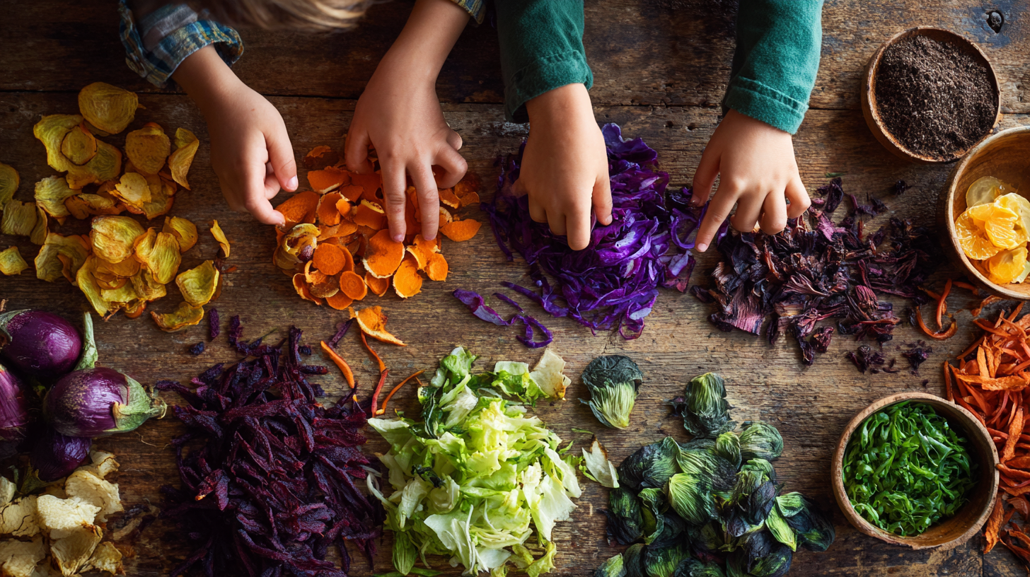Children sorting food scraps for composting and learning what materials can be composted