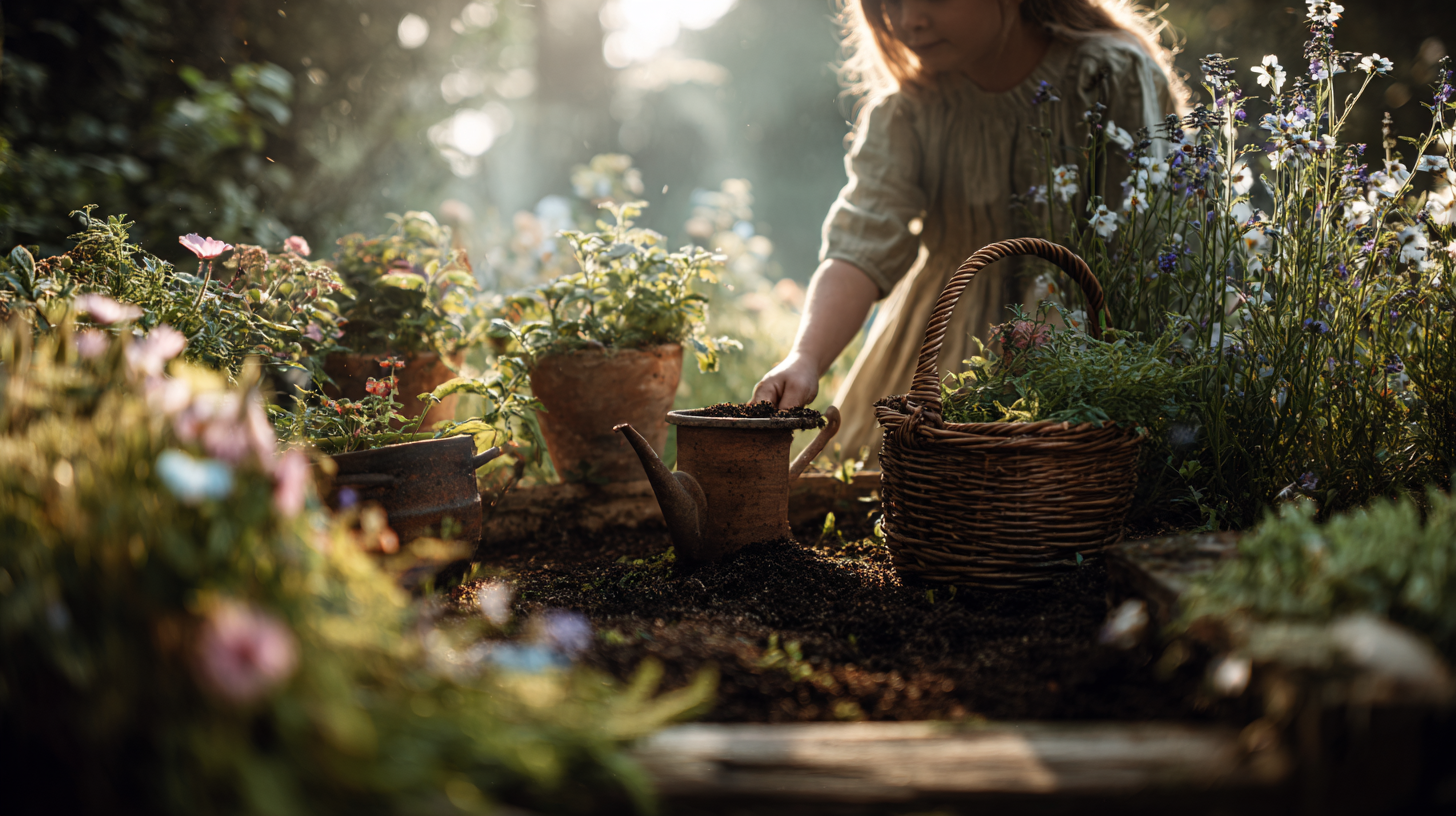 Children using finished compost in garden beds and learning about plant growth and sustainability