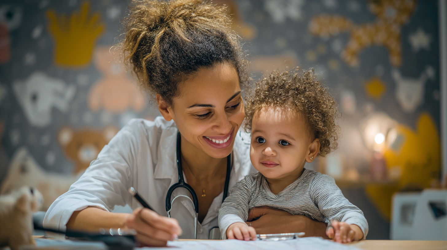 Parent talking with pediatric dietitian about baby’s growth and nutrition