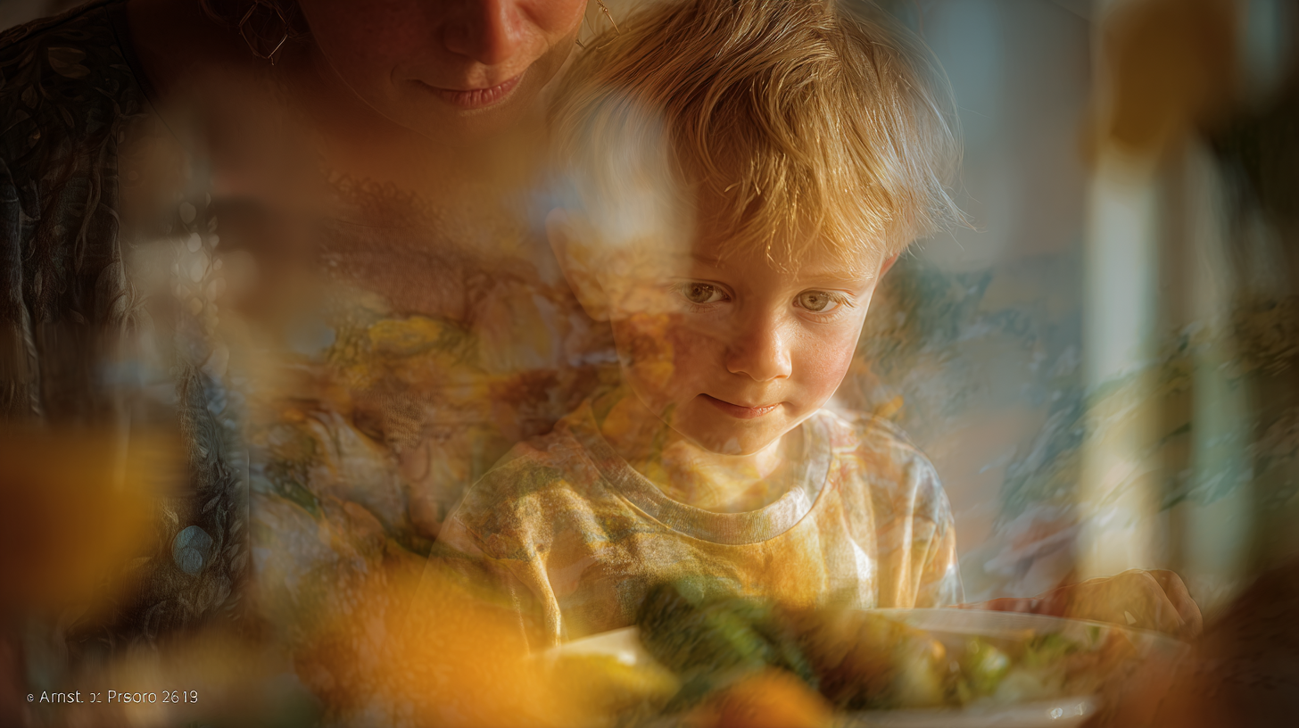 Parent and toddler smiling together at mealtime, sharing a relaxed family atmosphere