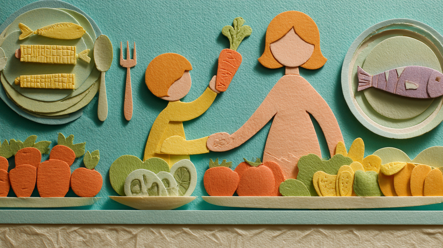 Preschool child independently choosing foods at family meal demonstrating healthy autonomy