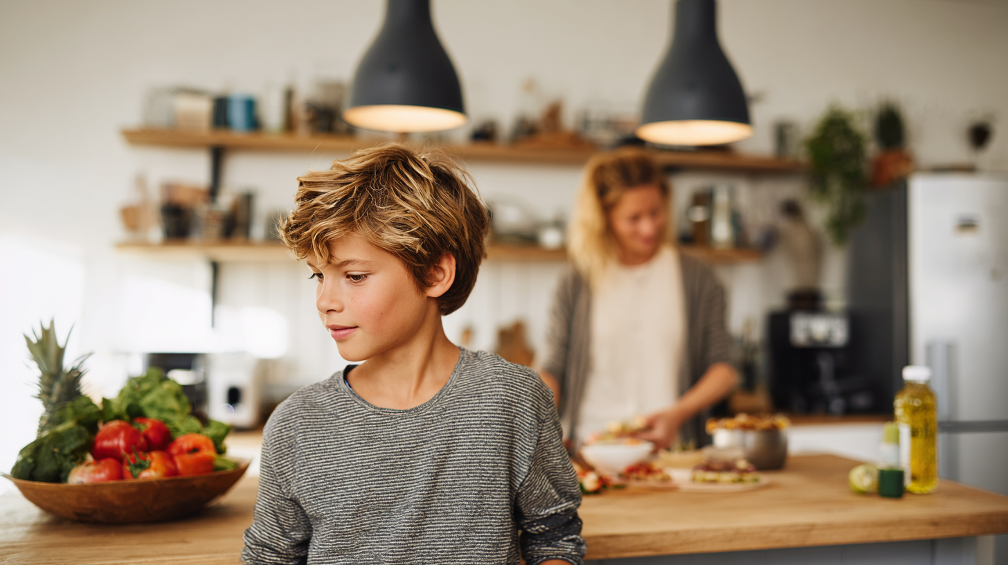 Teen making independent food choices in kitchen