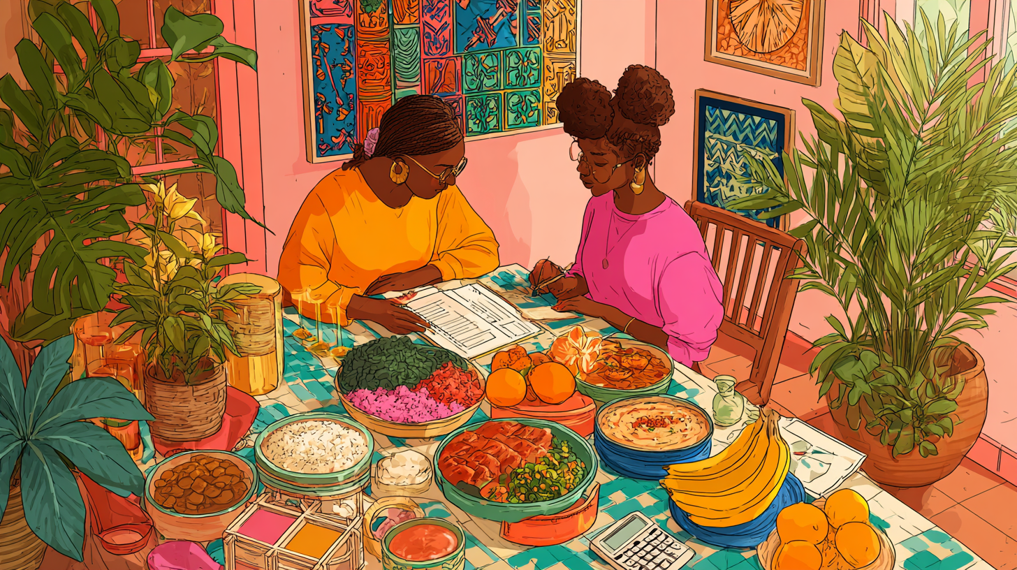 Parent and teen discussing meal planning and food choices together