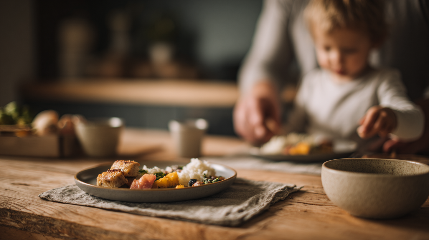 Happy child with appropriately portioned meal learning healthy eating habits