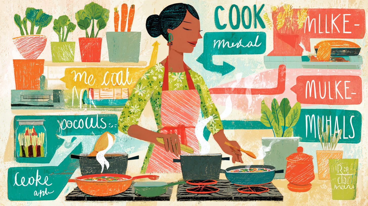 Mother preparing strategic leftover meals in advance, demonstrating intentional leftover creation and meal repurposing strategies
