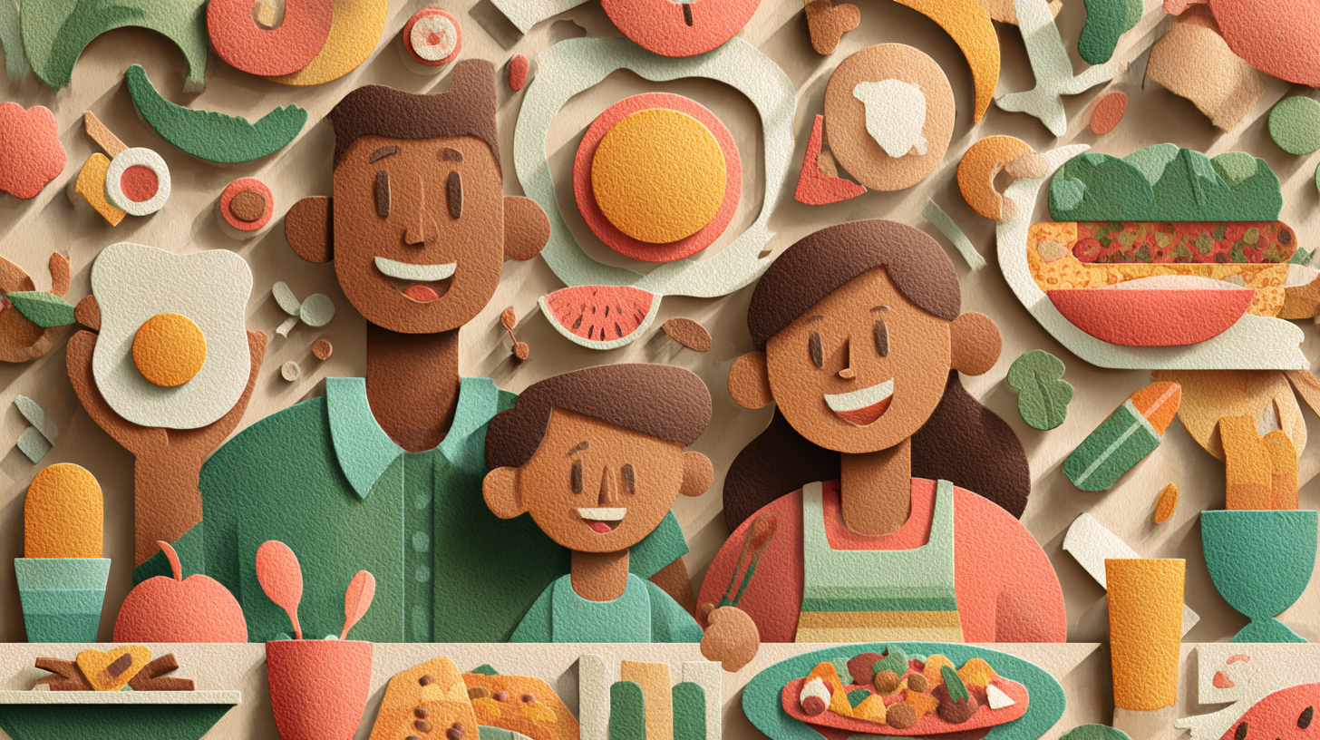 Family enjoying transformed leftover meals together with creative presentations and excited expressions