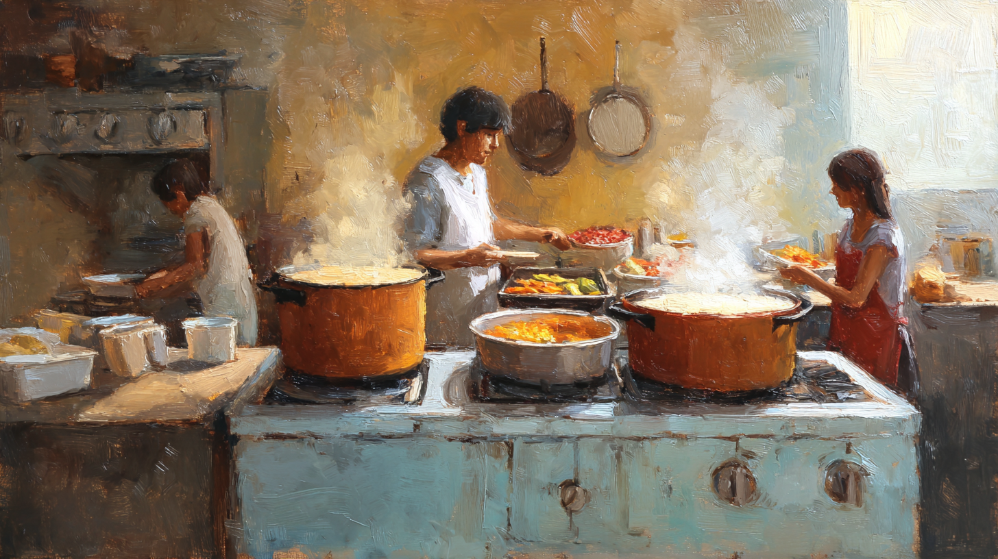 Weekend batch cooking session showing multiple pots and containers being filled with nutritious family meals