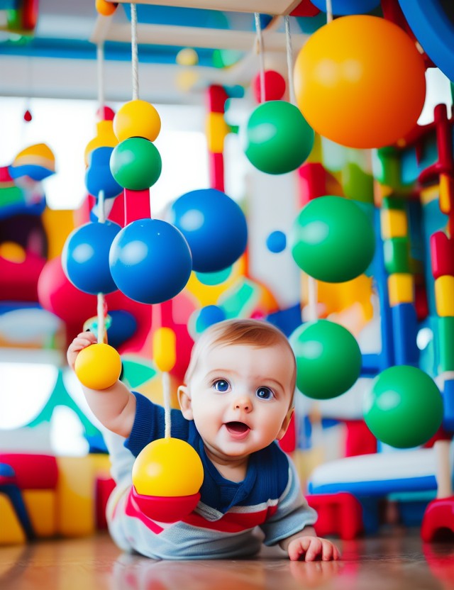 RPG 40 A photo of a baby lying on a play gym reaching for a hangin 0