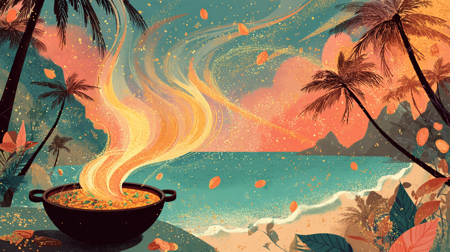 Artistic illustration of Caribbean island culinary adventure