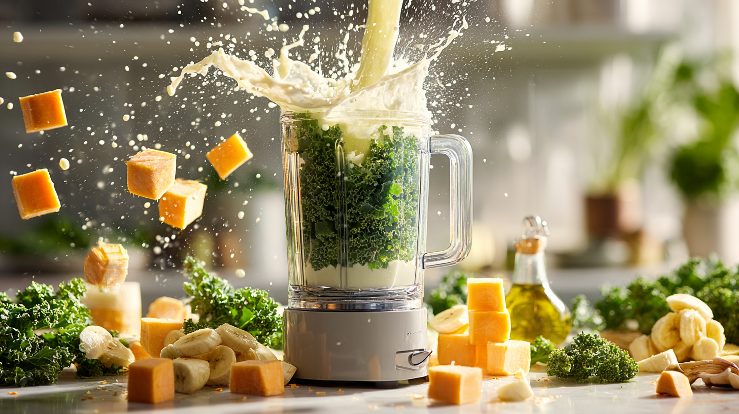 Dynamic food preparation scene with baby food ingredients