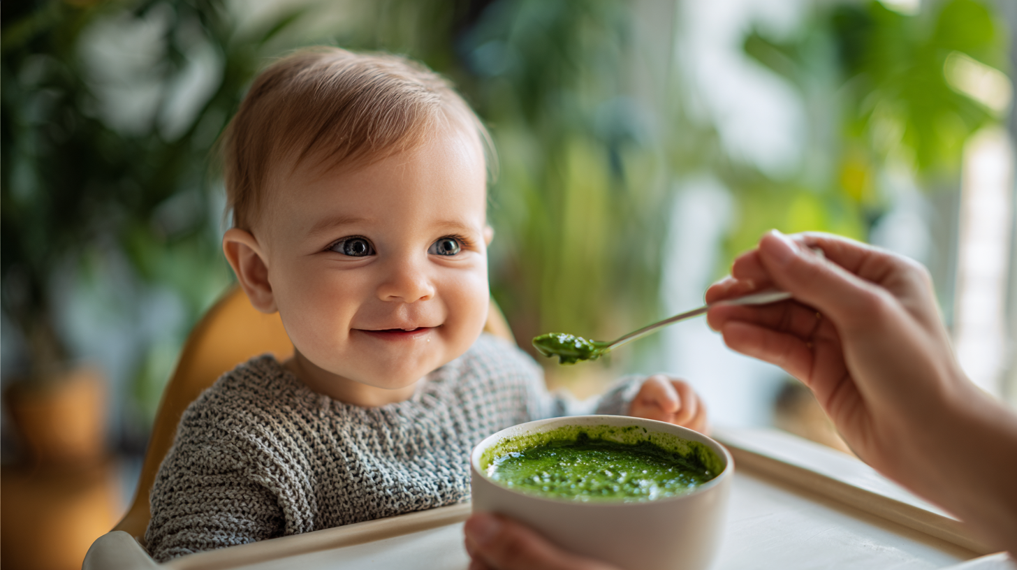 Happy baby enjoying nutritious meal