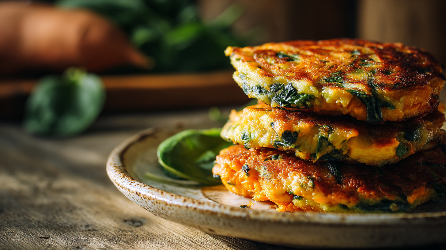Close-up of savory pancake texture with visible spinach flecks