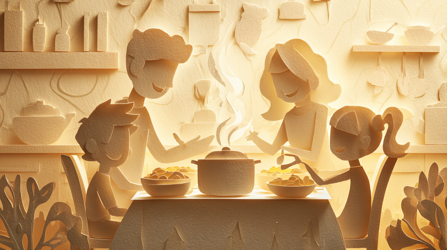 Happy family enjoying instant pot meal together at dinner table