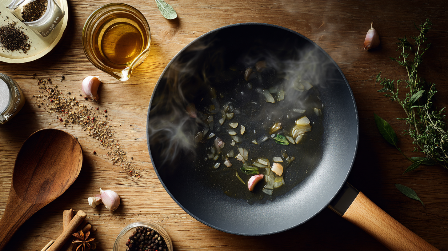 Oil-free cooking techniques with fresh vegetables and modern non-stick cookware