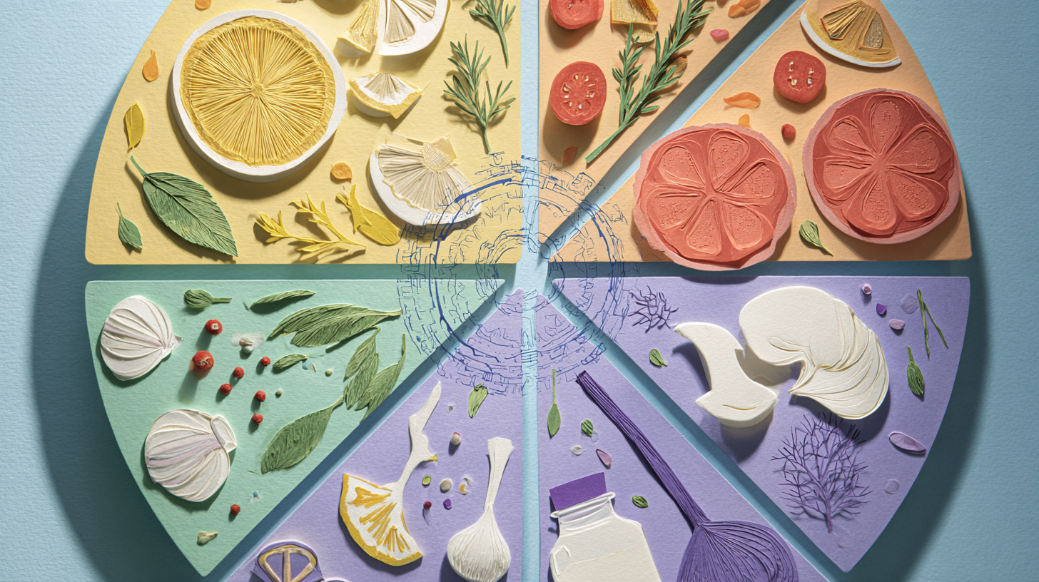 Colorful array of alternative seasonings including fresh herbs spices and citrus for sodium-free cooking