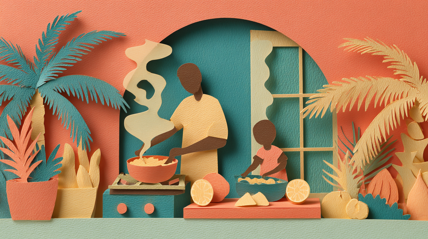Parent and child cooking Caribbean-inspired naturally sweet baby food together