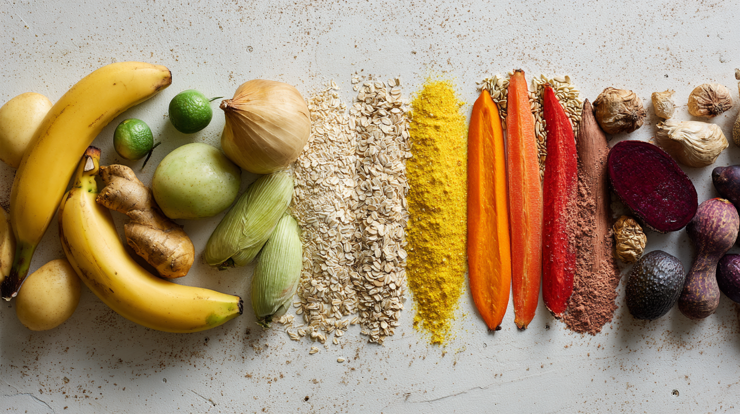 Variety of fresh whole foods and baby food alternatives showing ingredient diversity
