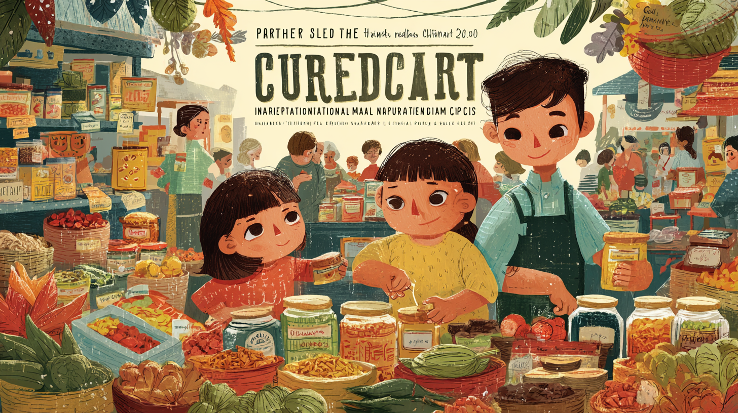 Children examining colorful spices and ingredients at an international market with parents