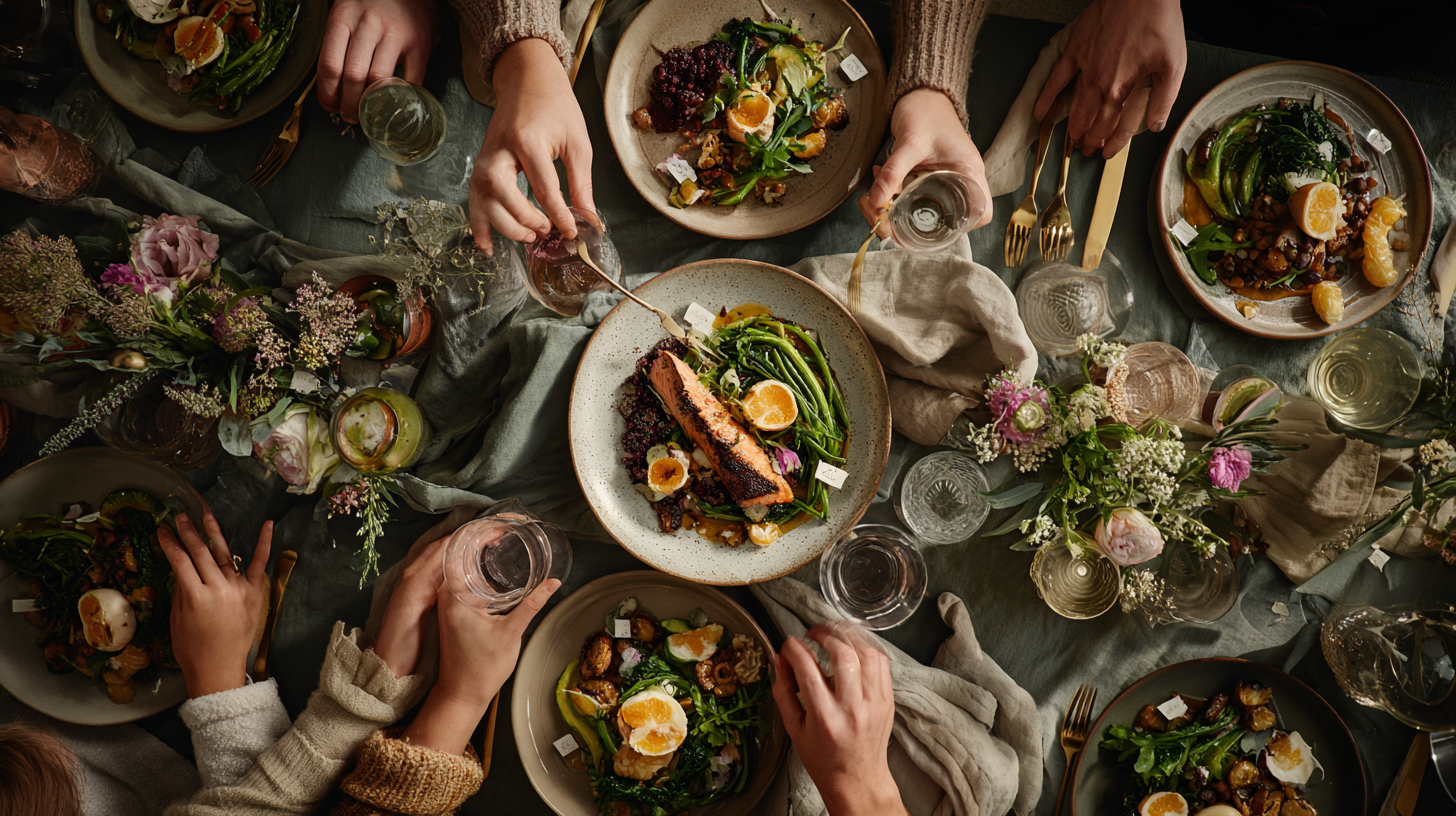 Host writing dietary requirements on a notepad while preparing dishes in a bright kitchen