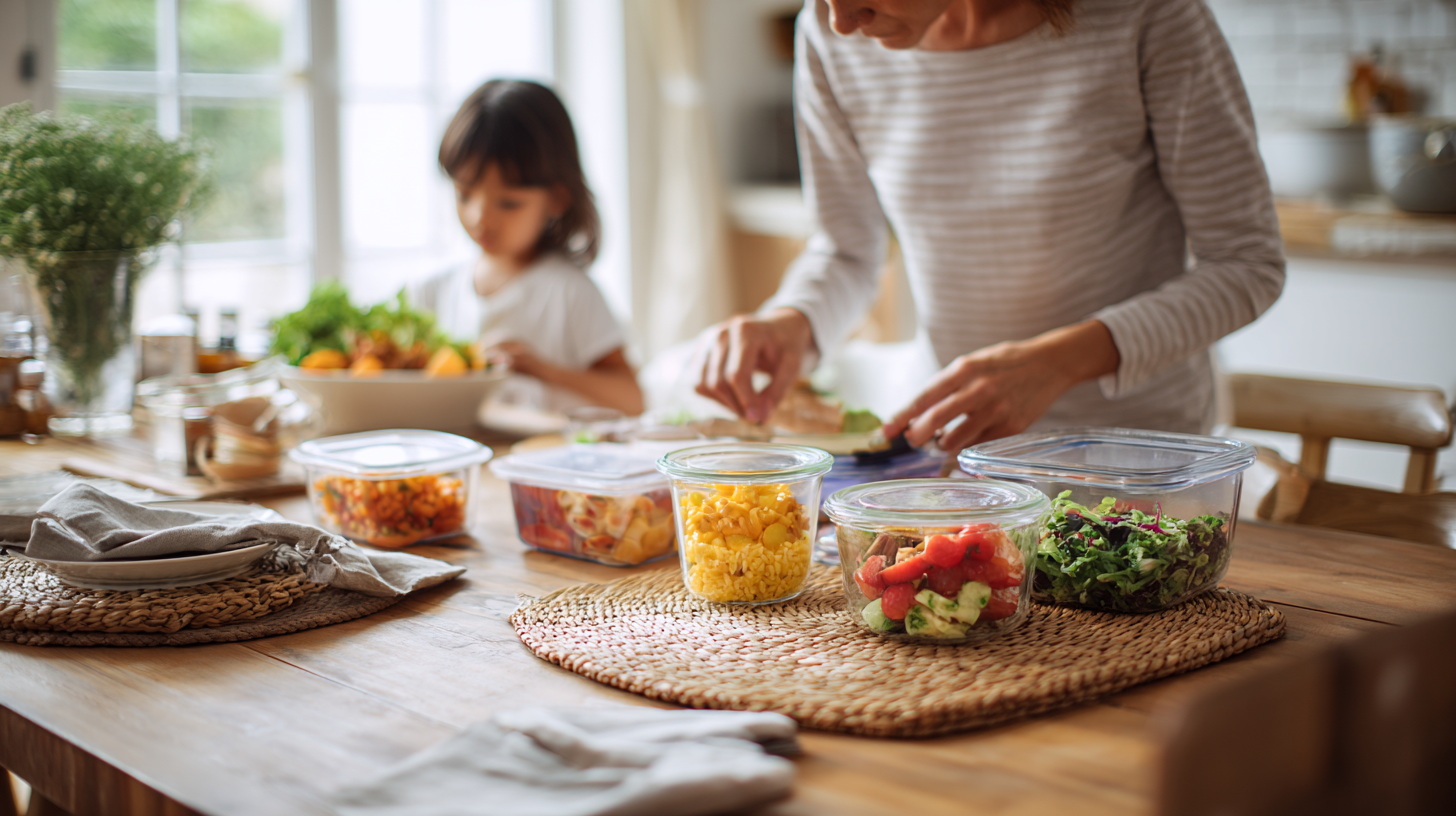 Family preparing safe food containers for potluck event with labeled allergen-free dishes