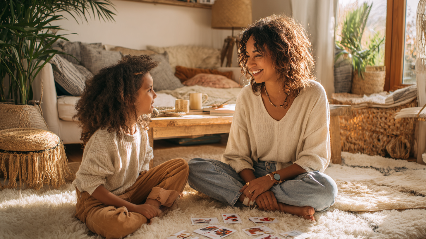 Parent teaching child about food allergy safety and label reading