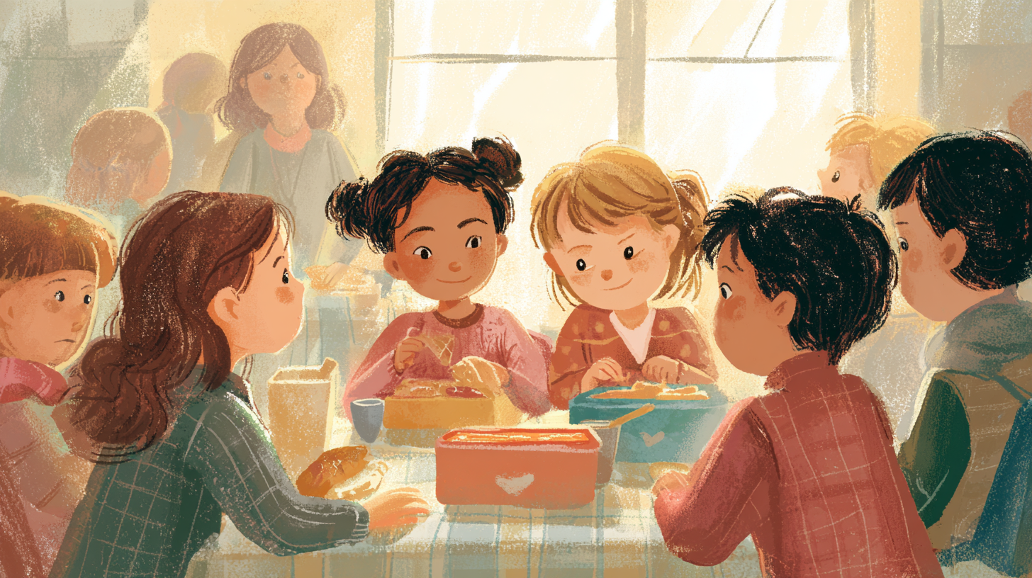 Child with dietary restrictions happily participating in social activities with supportive peers