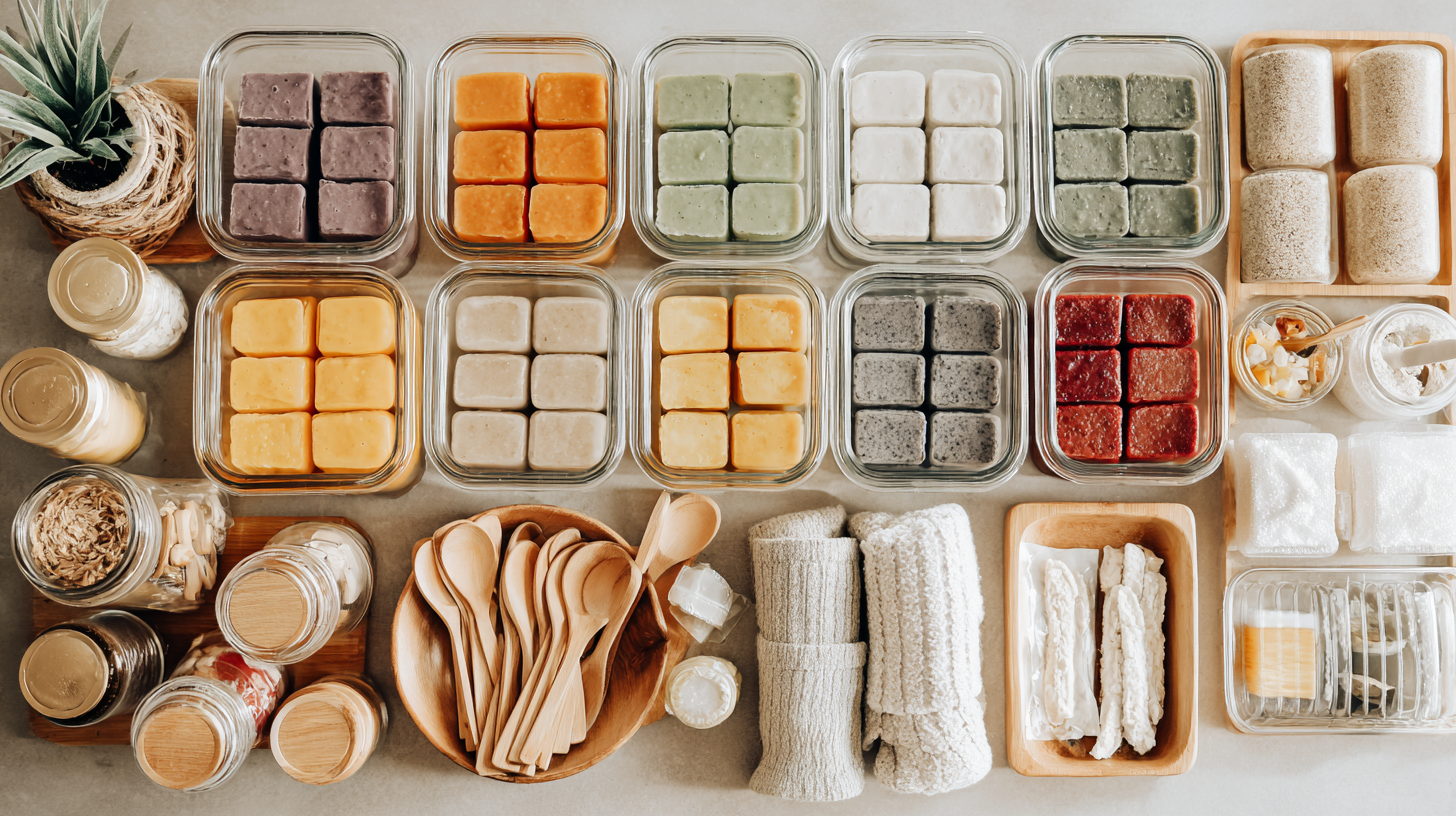 Organized kitchen setup showing batch cooking process with multiple containers of prepared baby food