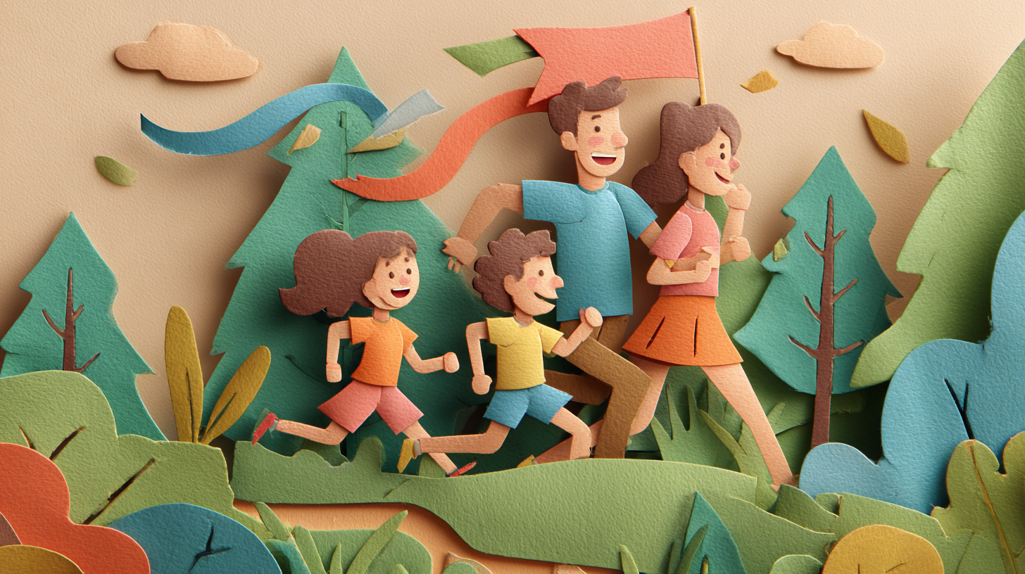 Family celebrating birthday with outdoor adventure activities and movement games