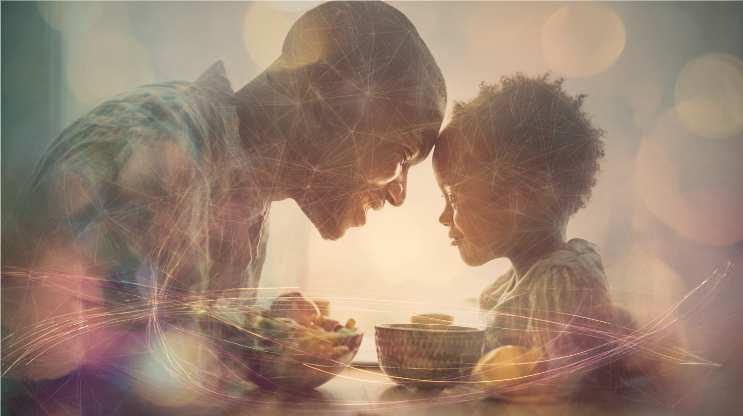 Parents and children engaged in genuine conversation at mealtime with authentic connection
