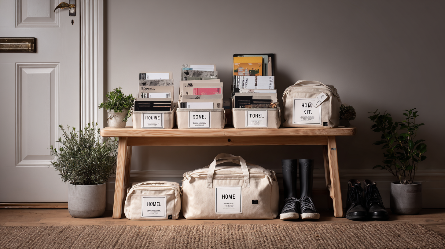 Multiple emergency kits organized for different locations - home, school, and travel - with clear labeling and accessibility