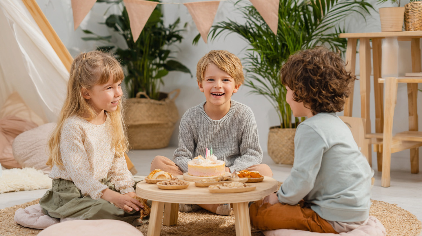 Child smiling with friends at an allergy-safe birthday party