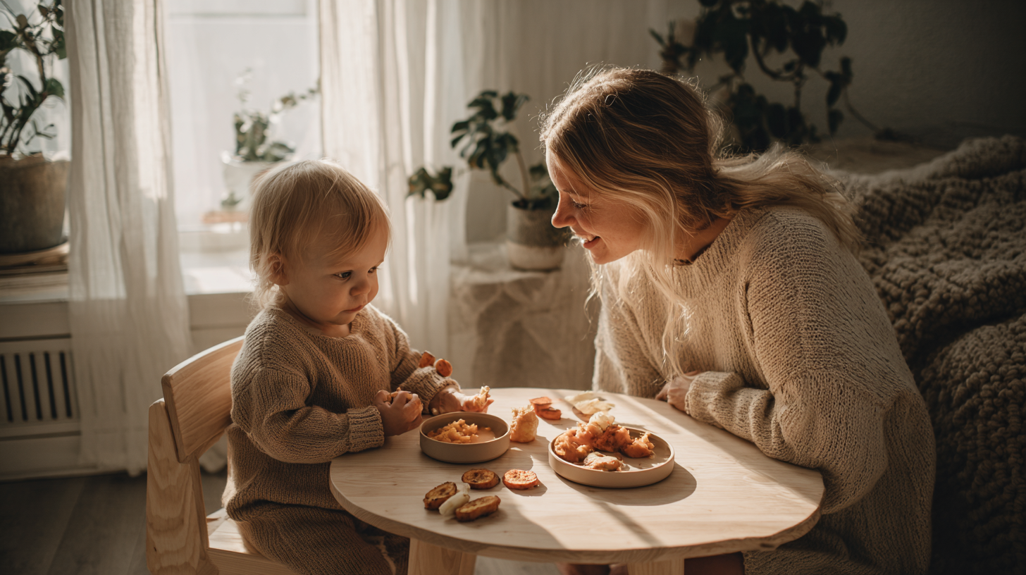 Parent and toddler sharing a calm mealtime together