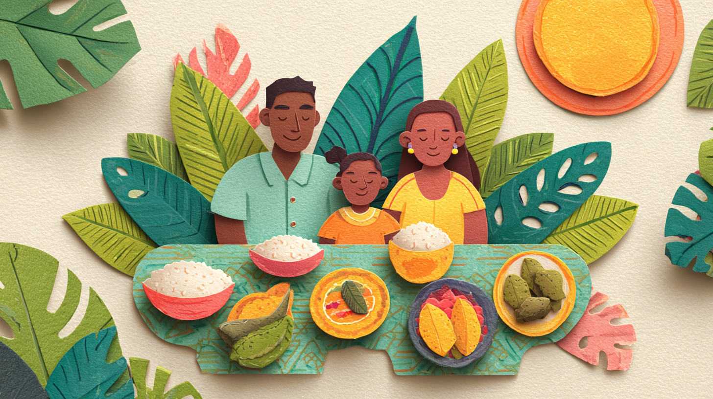Happy family enjoying relaxed Caribbean-style meal