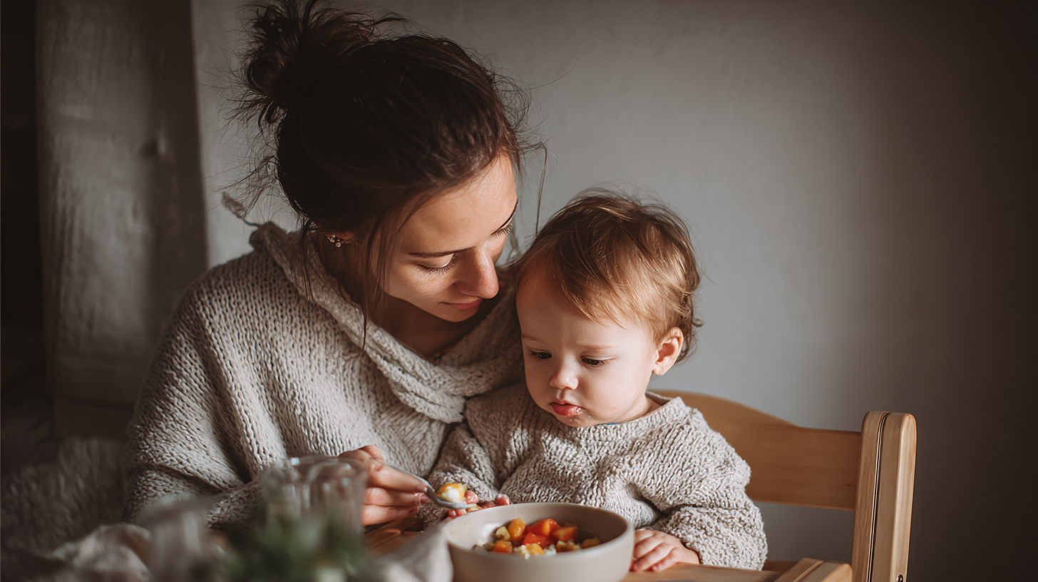 Parent comforting a toddler during a difficult mealtime moment